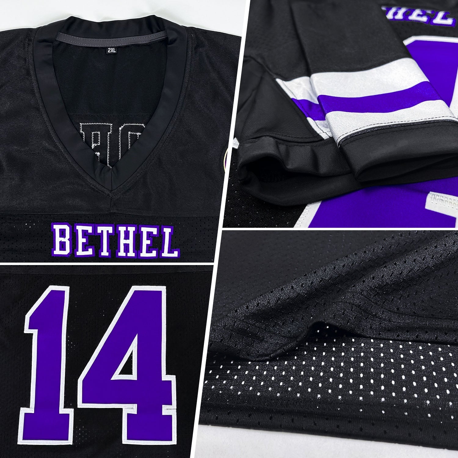 Custom Black Purple-White Mesh Authentic Football Jersey view 2