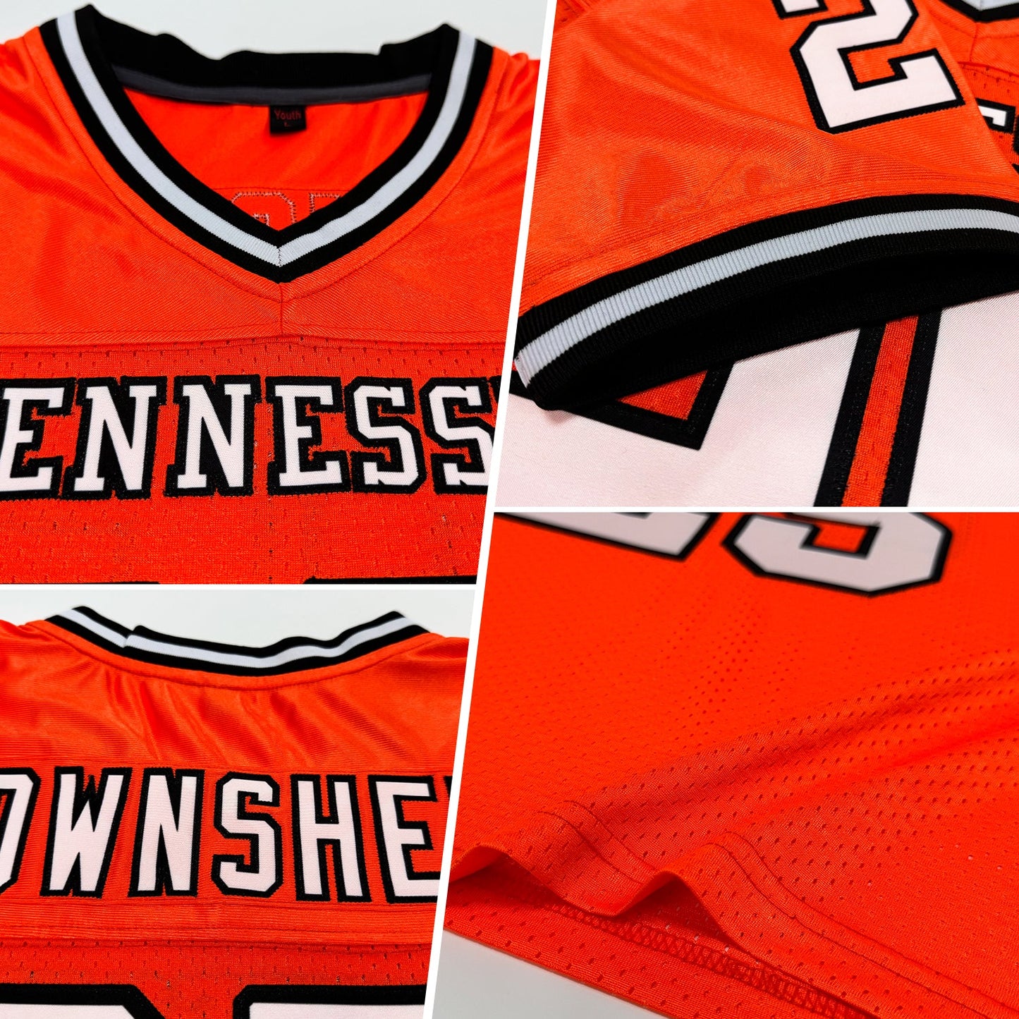Custom Orange White-Black Mesh Authentic Throwback Football Jersey view 2