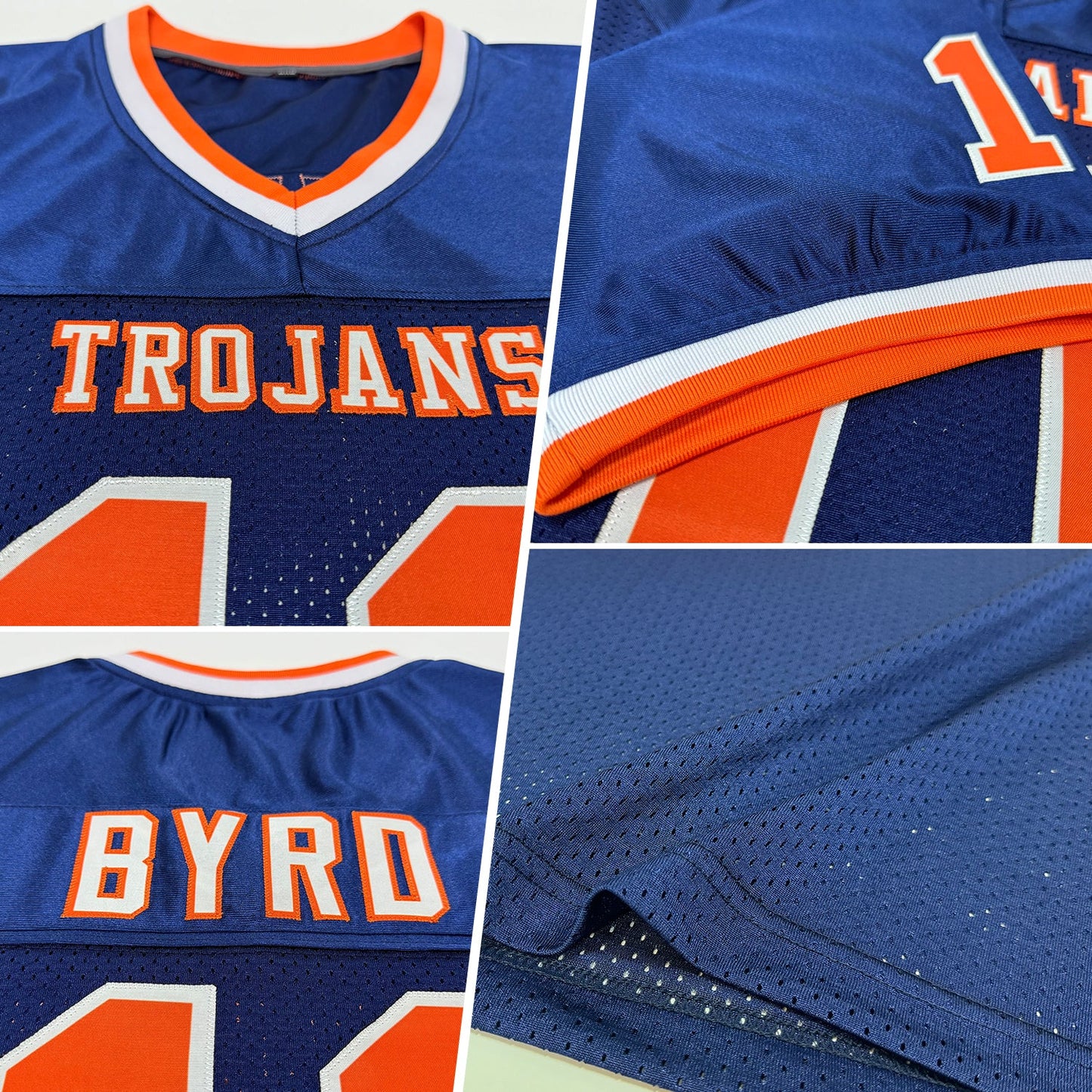 Custom Navy Orange-White Mesh Authentic Throwback Football Jersey view 2