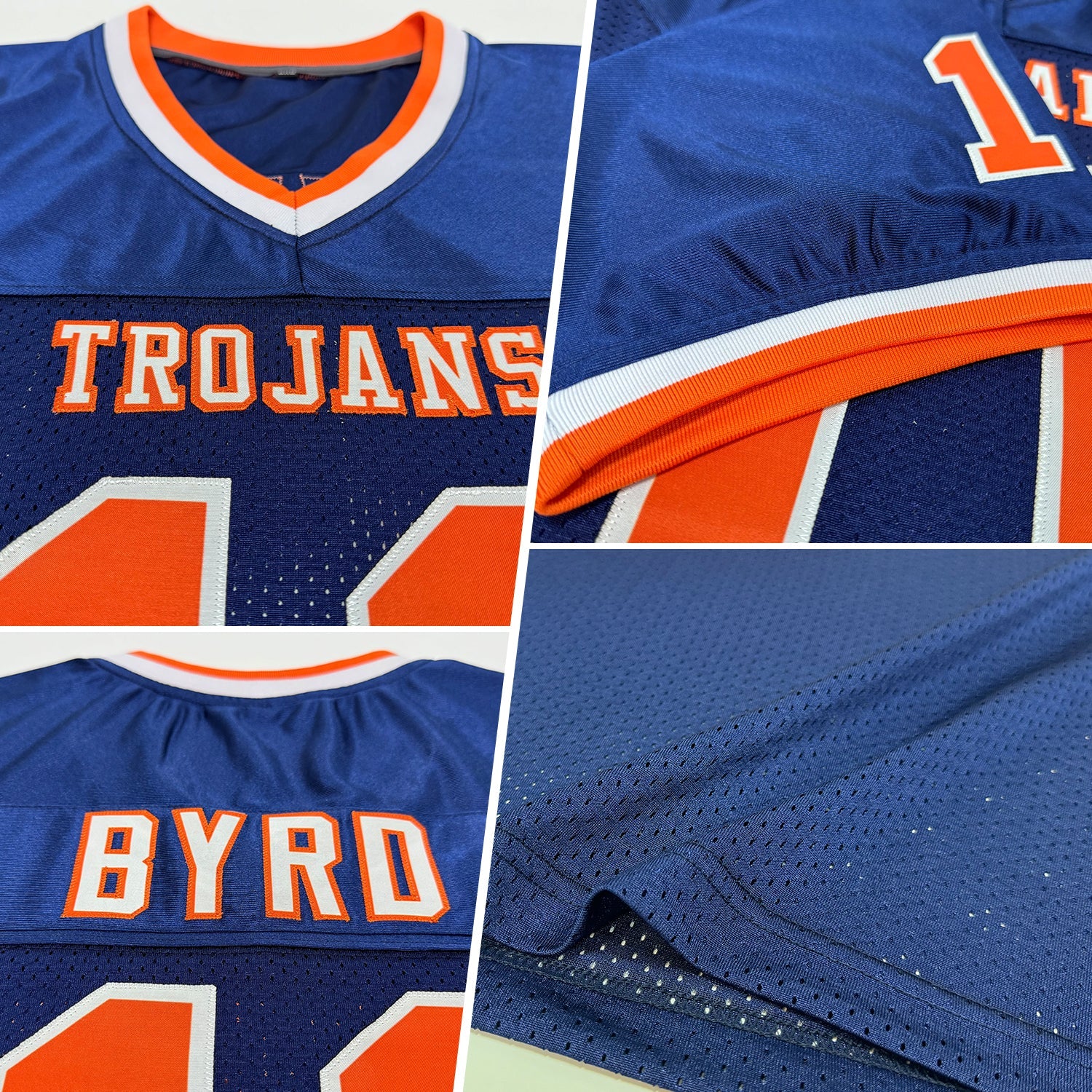 Custom Navy Orange-White Mesh Authentic Throwback Football Jersey view 2