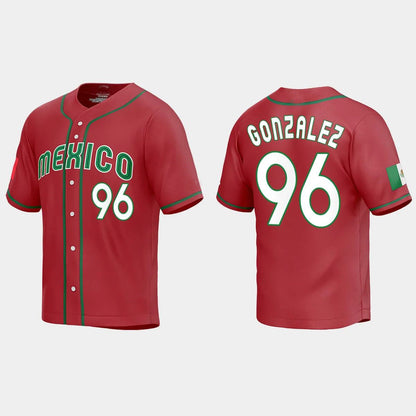 #96 FELIPE GONZALEZ MEXICO BASEBALL 2023 WORLD BASEBALL CLASSIC REPLICA JERSEY - RED Stitches Baseball Jerseys