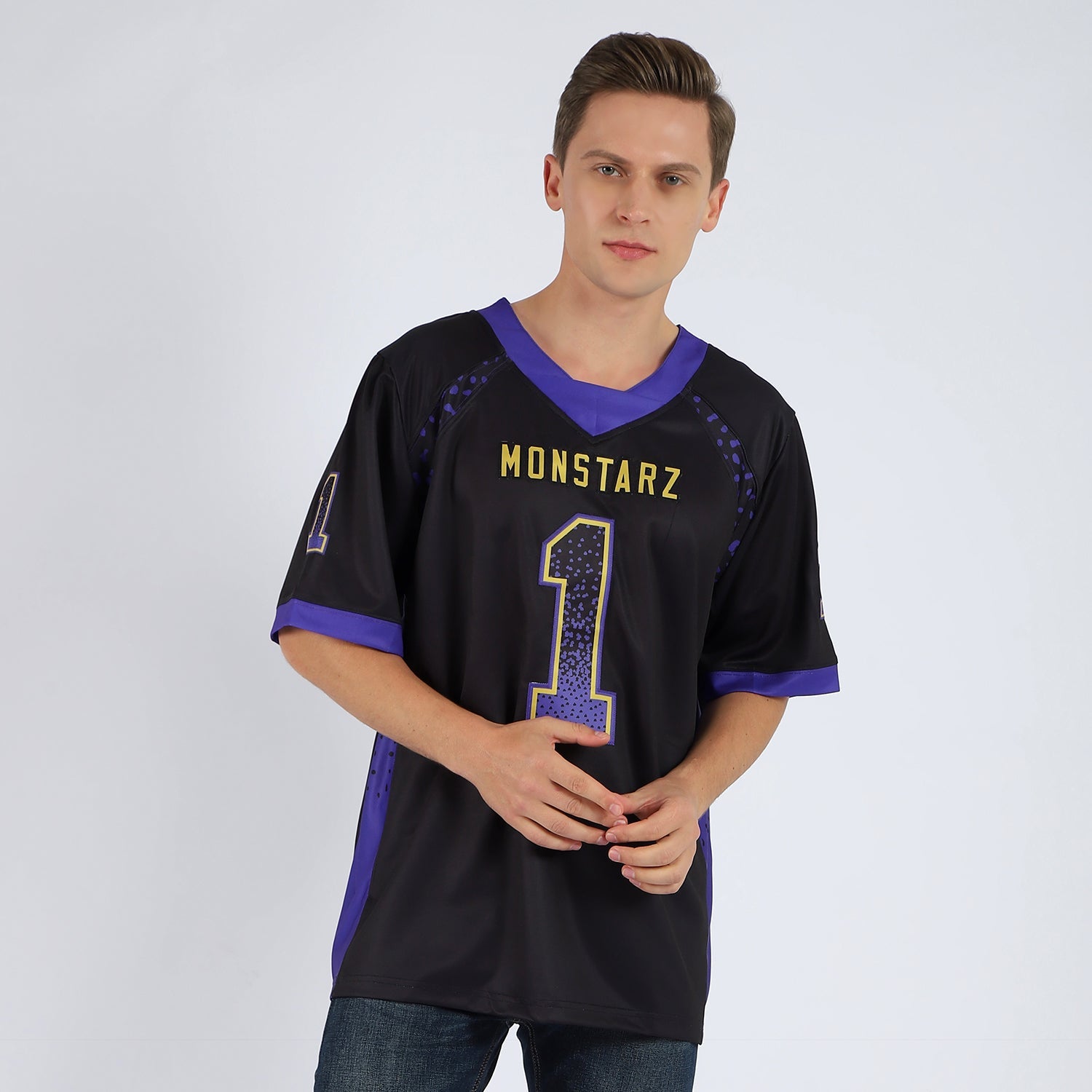 Custom Black Purple-Old Gold Drift Fashion Football Jersey view 2