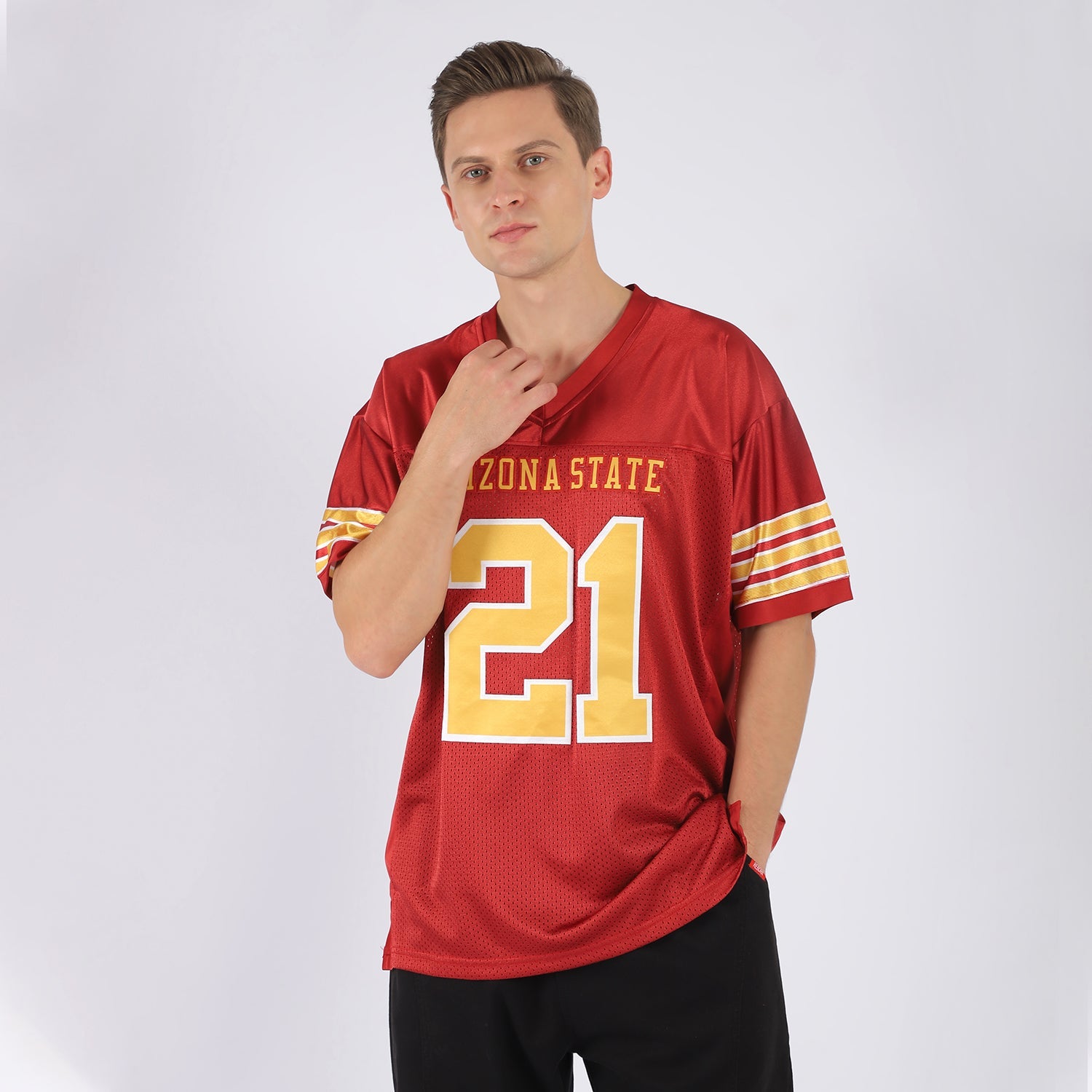 Custom Red Gold-White Mesh Authentic Football Jersey view 2