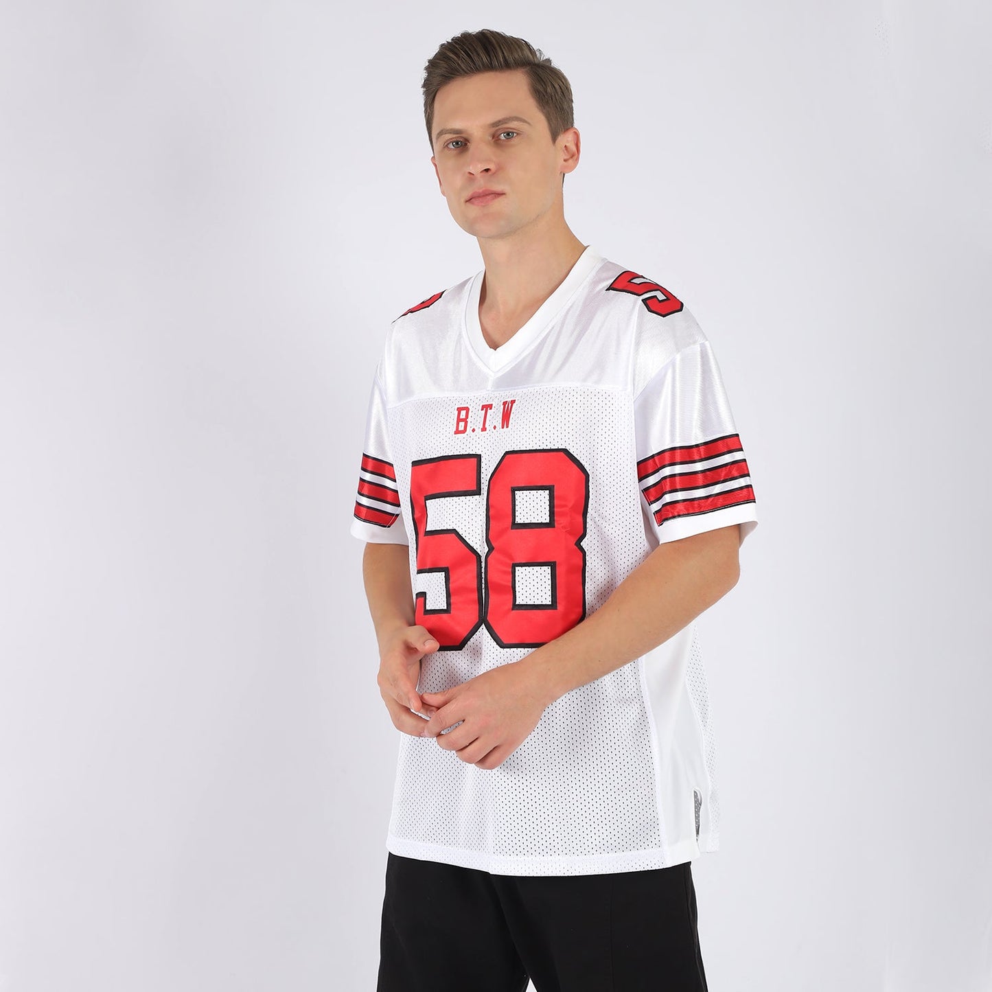 Custom White Red-Black Mesh Authentic Football Jersey view 2