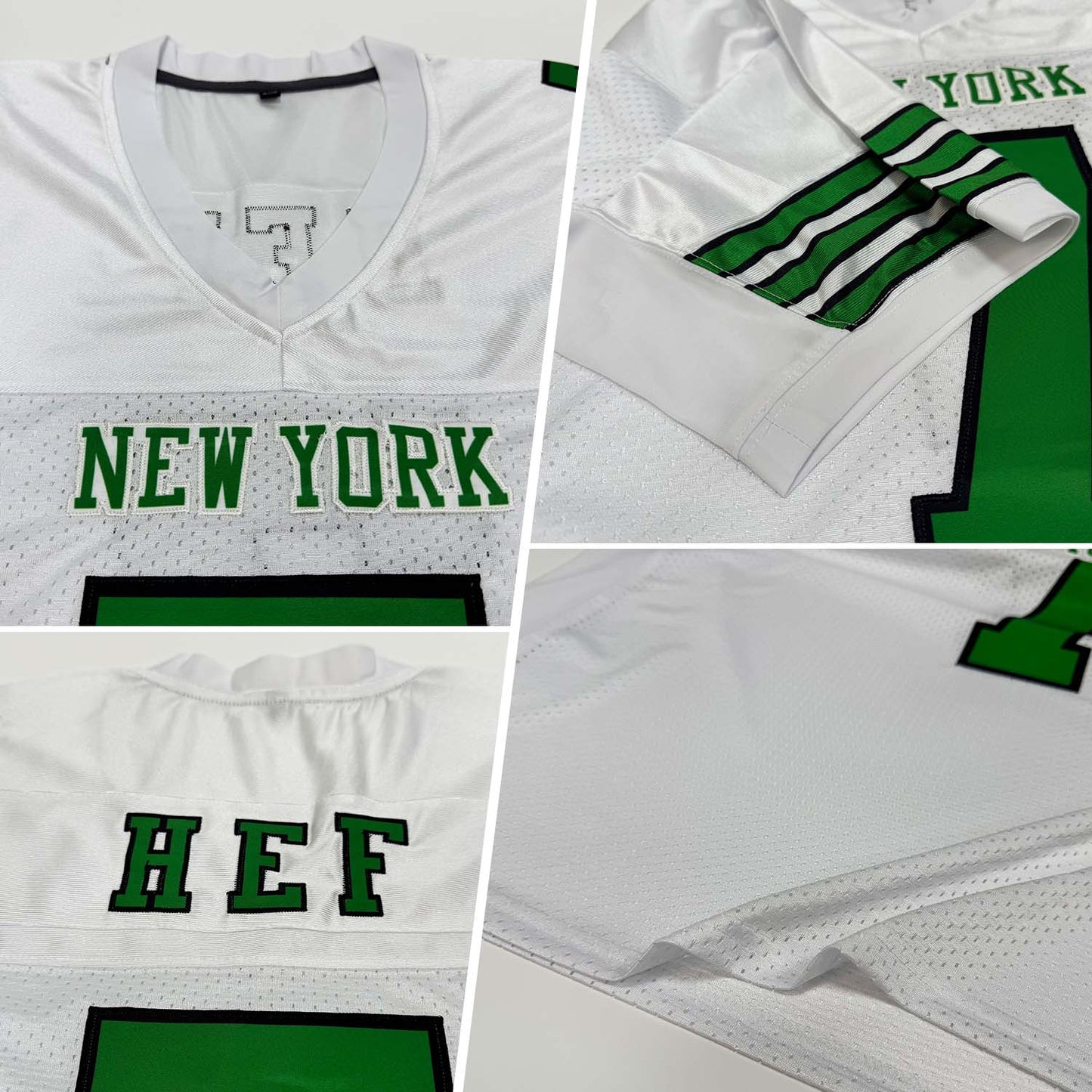 Custom White Grass Green-Black Mesh Authentic Football Jersey view 2