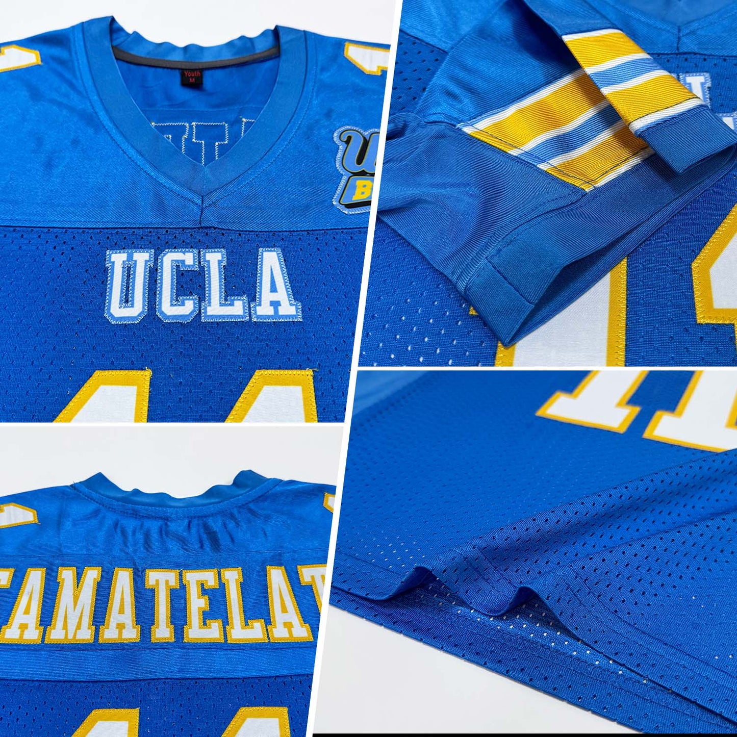 Custom Powder Blue White-Gold Mesh Authentic Football Jersey view 2