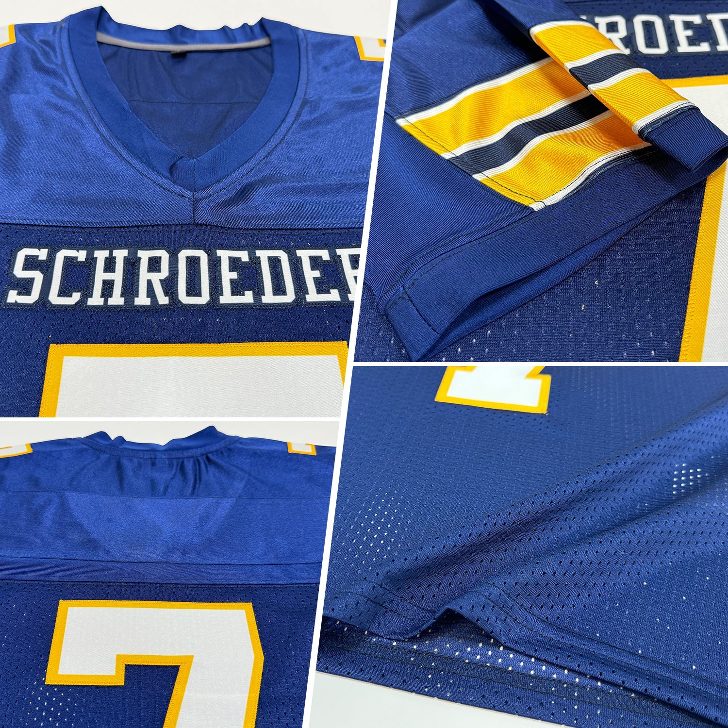 Custom Navy White-Gold Mesh Authentic Football Jersey view 2