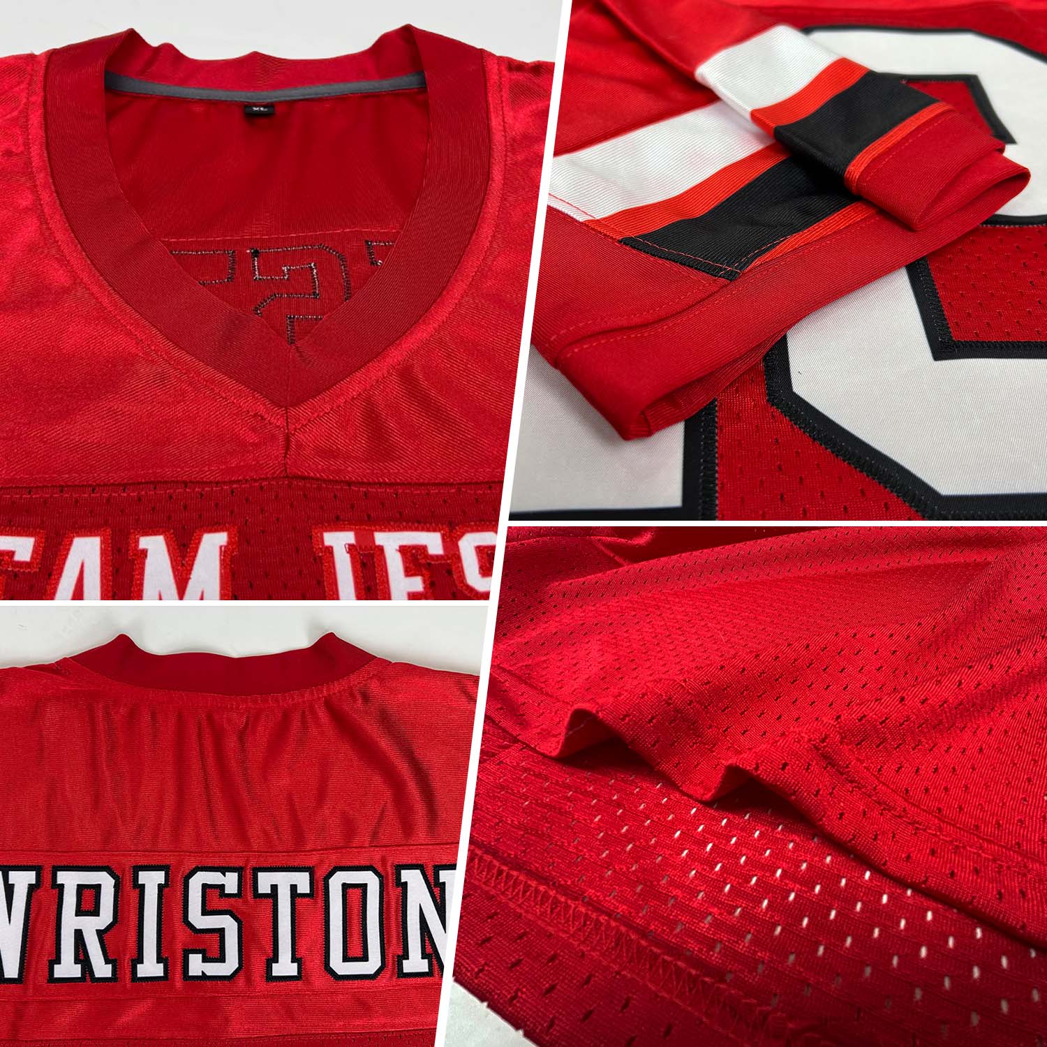 Custom Red White-Black Mesh Authentic Football Jersey view 2