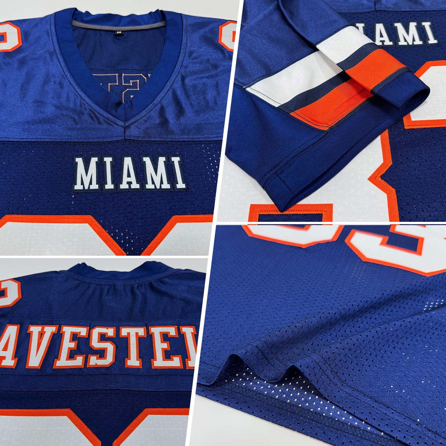 Custom Navy White-Orange Mesh Authentic Football Jersey view 2