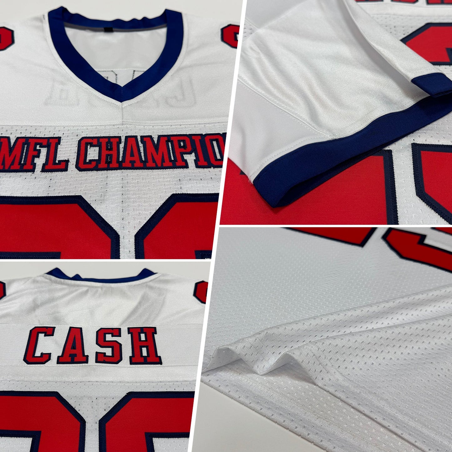 Custom White Red-Navy Mesh Authentic Football Jersey view 2