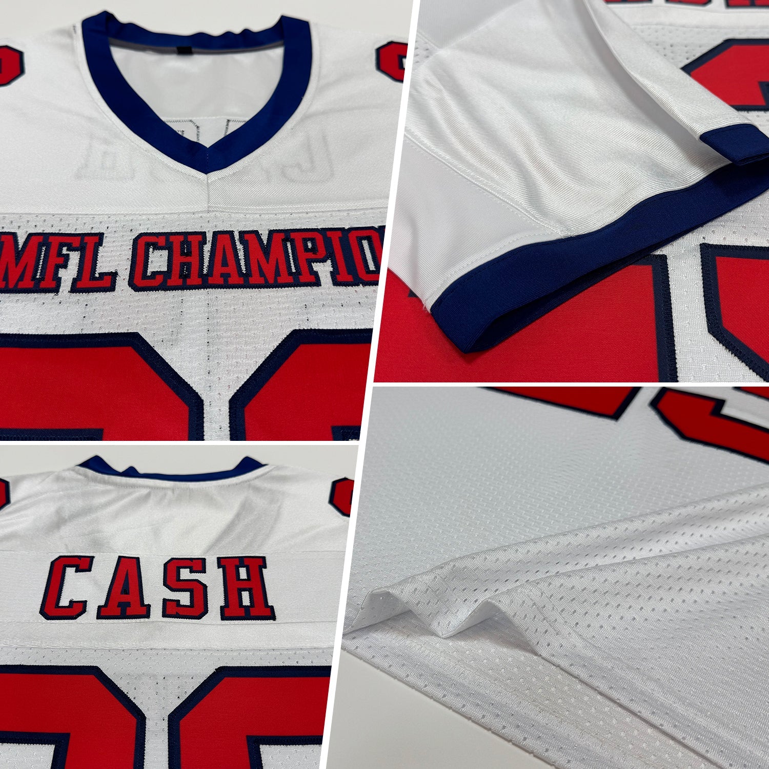 Custom White Red-Navy Mesh Authentic Football Jersey view 2
