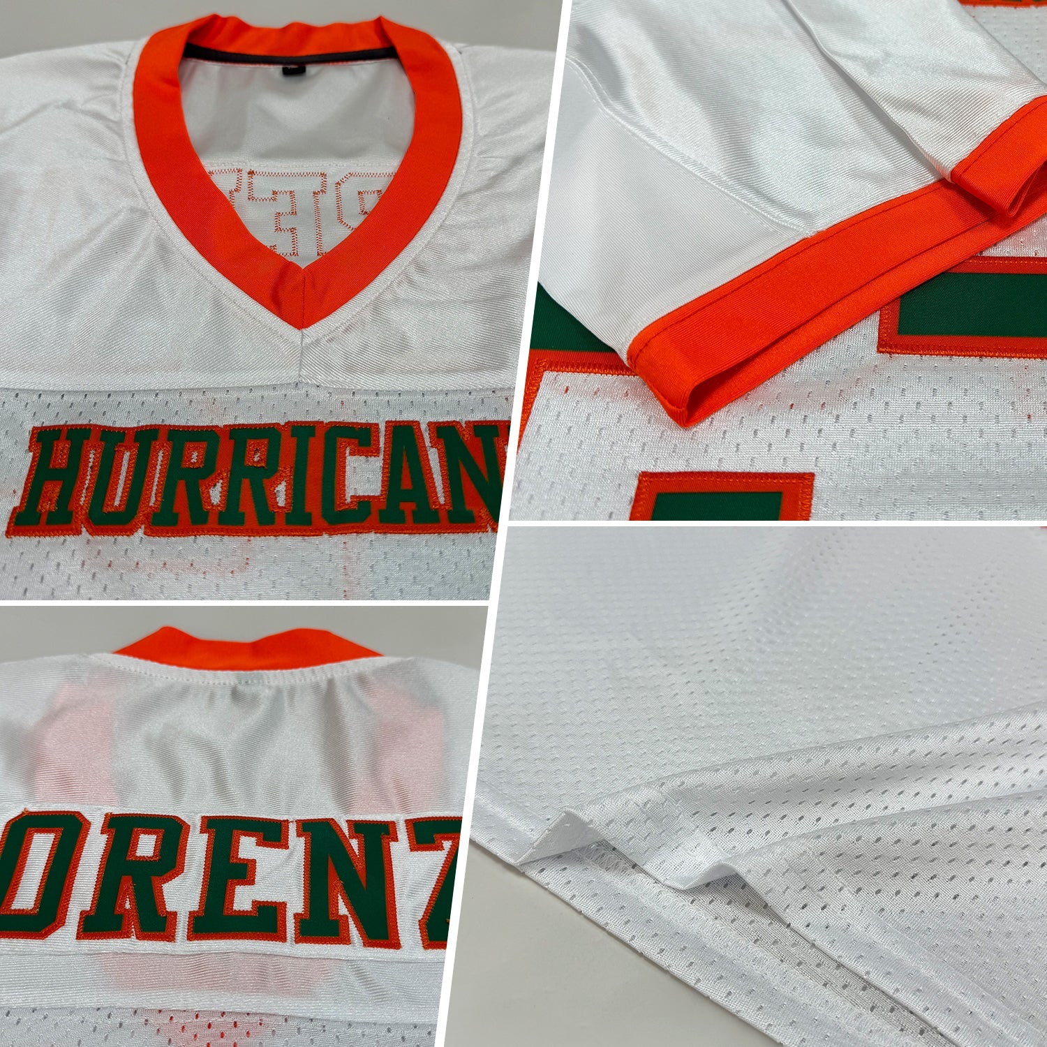 Custom White Kelly Green-Orange Mesh Authentic Football Jersey view 2