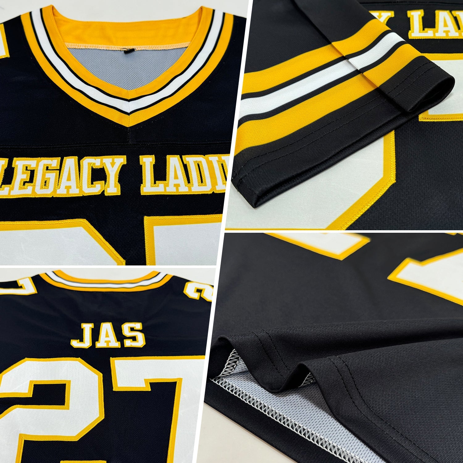 Custom Black White-Gold Authentic Football Jersey view 2