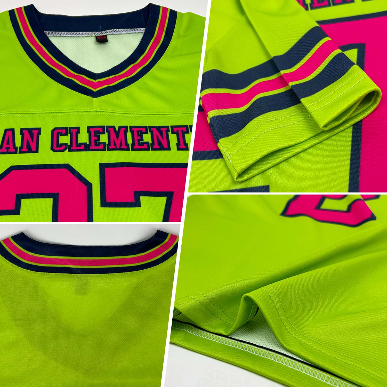 Custom Neon Green Pink-Navy Authentic Football Jersey view 2