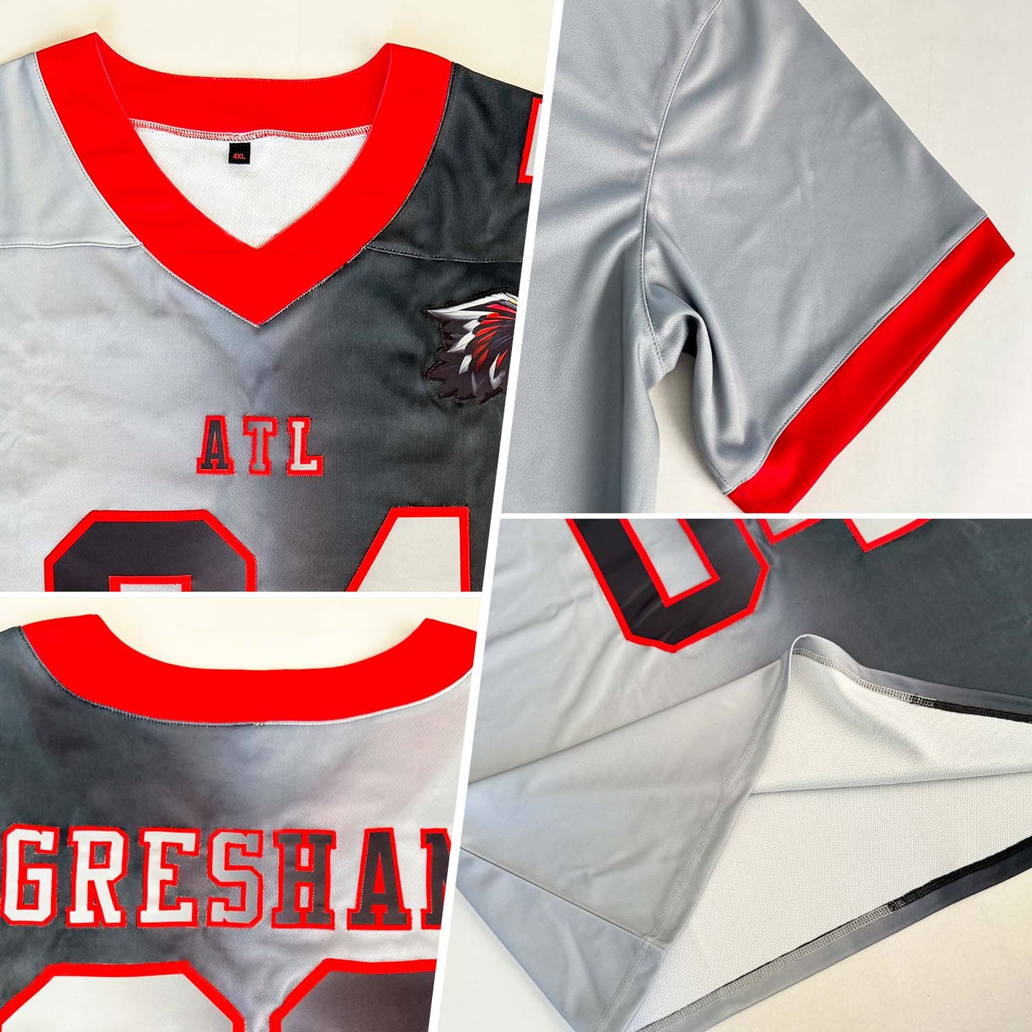 Custom Black Gray-Red Authentic Gradient Fashion Football Jersey view 2