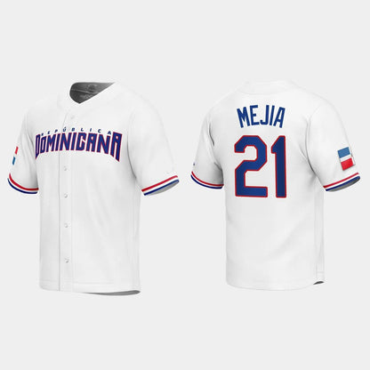 #21 FRANCISCO MEJIA DOMINICAN REPUBLIC BASEBALL 2023 WORLD BASEBALL CLASSIC REPLICA JERSEY ¨C WHITE Stitches Baseball Jerseys - Main View