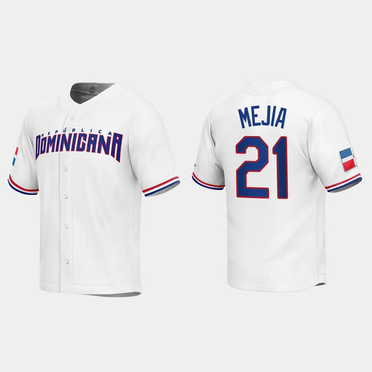 #21 FRANCISCO MEJIA DOMINICAN REPUBLIC BASEBALL 2023 WORLD BASEBALL CLASSIC REPLICA JERSEY ¨C WHITE Stitches Baseball Jerseys - Main View