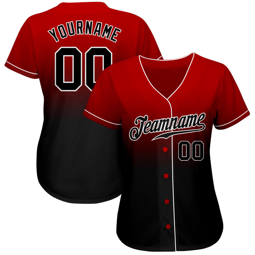 Custom Red Black-White Authentic Fade Fashion Baseball Jersey view 2