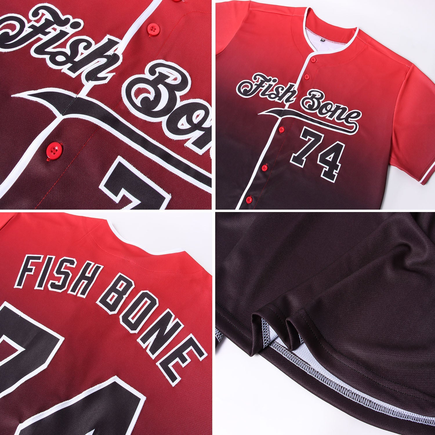 Custom Red Black-White Authentic Fade Fashion Baseball Jersey view 6