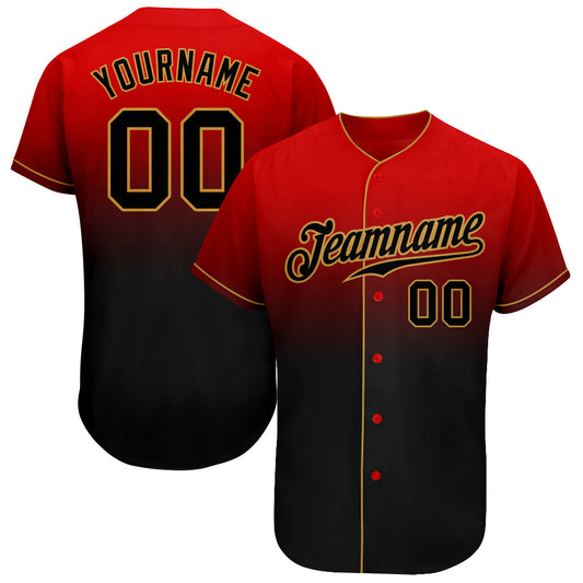 Custom Red Black-Old Gold Authentic Fade Fashion Baseball Jersey - Main View