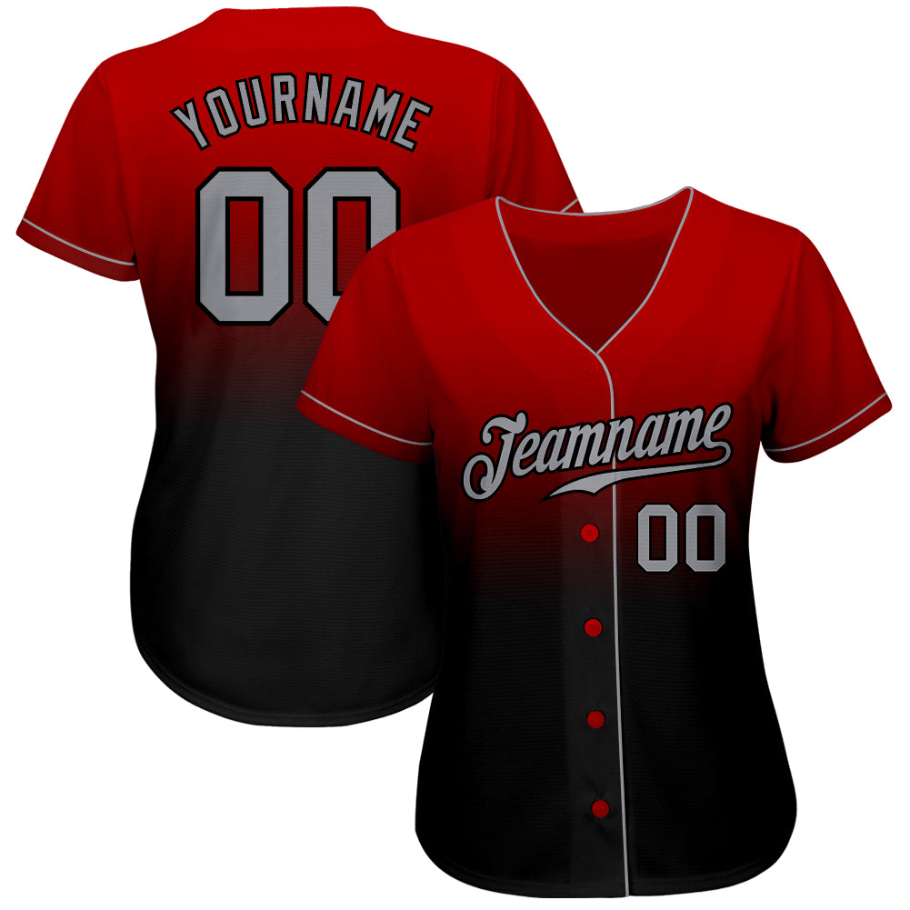 Custom Red Gray-Black Authentic Fade Fashion Baseball Jersey view 2