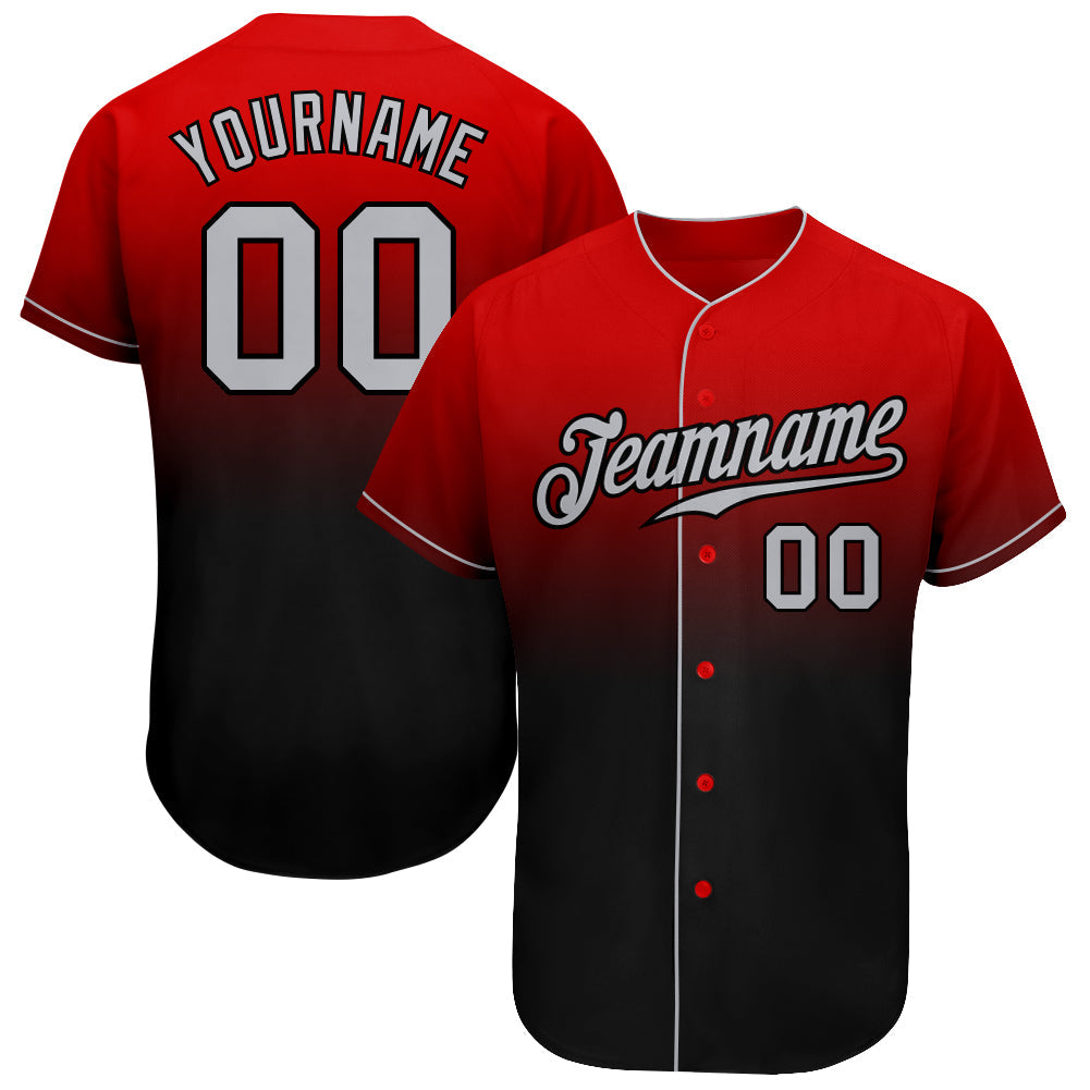 Custom Red Gray-Black Authentic Fade Fashion Baseball Jersey - Main View