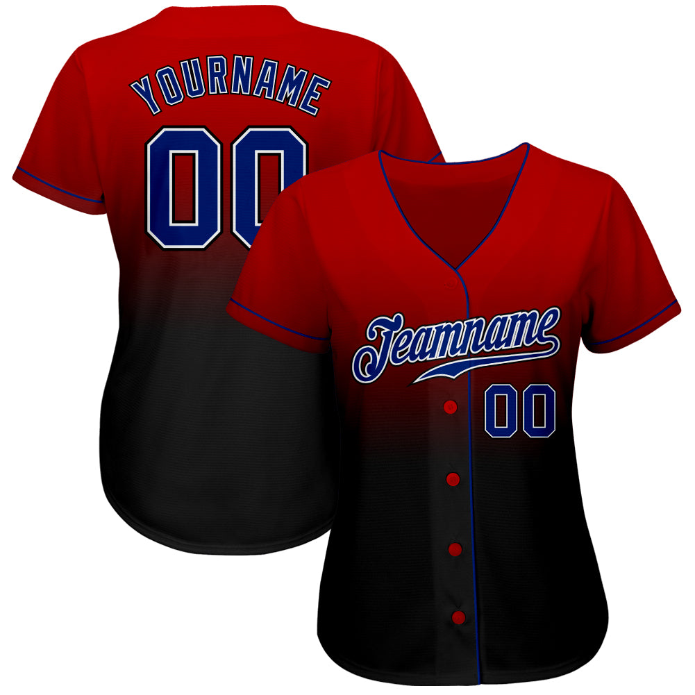 Custom Red Royal-Black Authentic Fade Fashion Baseball Jersey view 2