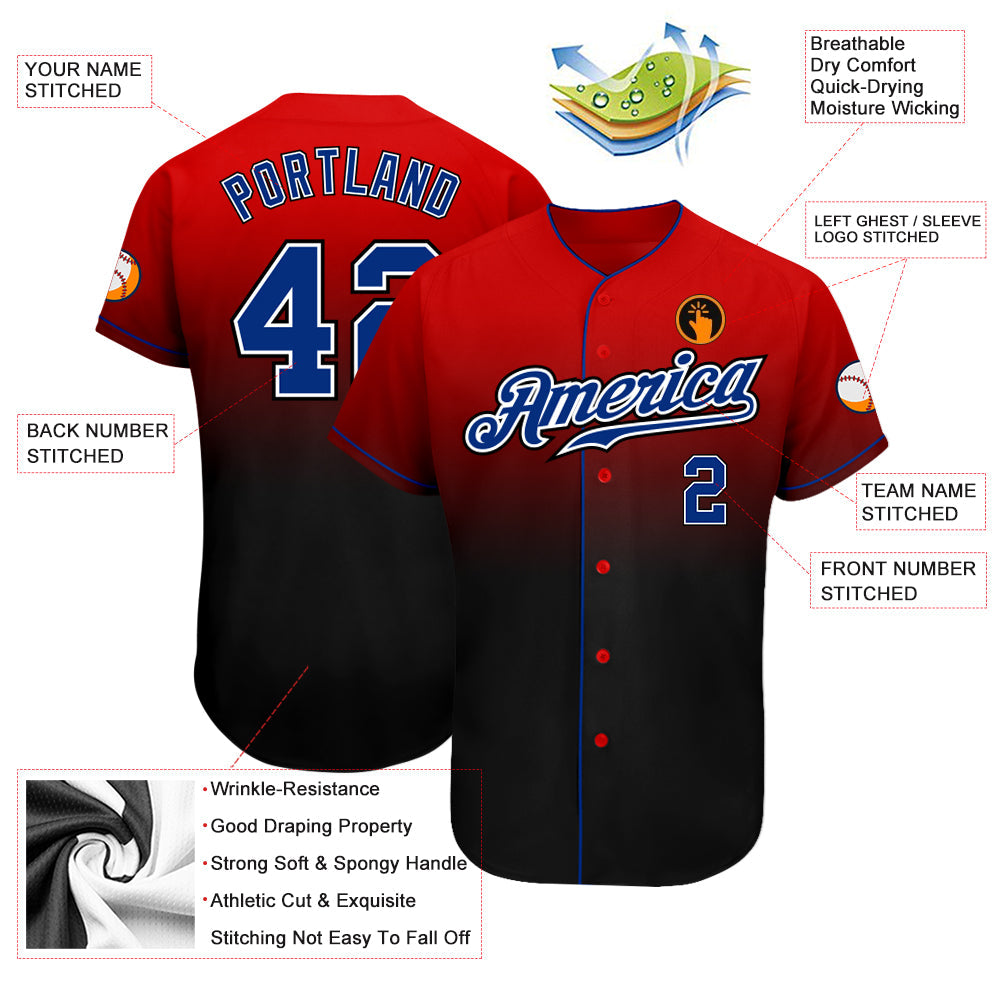 Custom Red Royal-Black Authentic Fade Fashion Baseball Jersey view 3