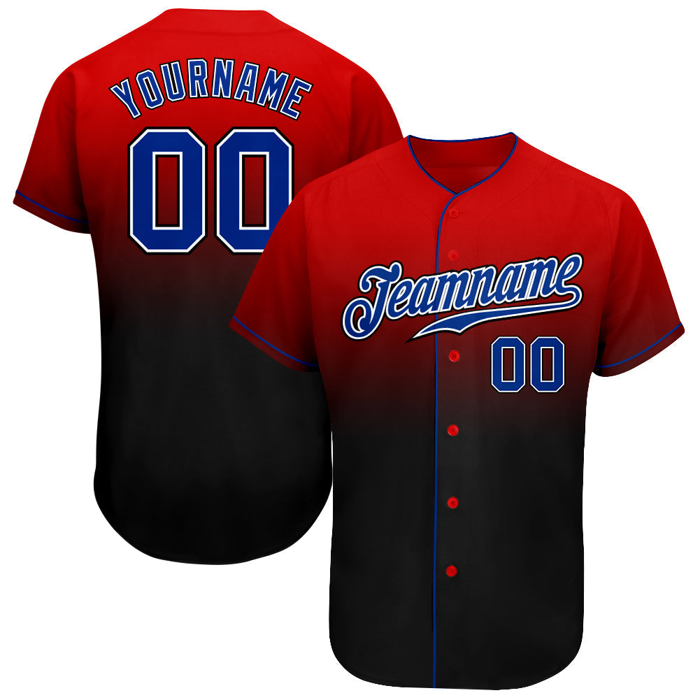 Custom Red Royal-Black Authentic Fade Fashion Baseball Jersey - Main View