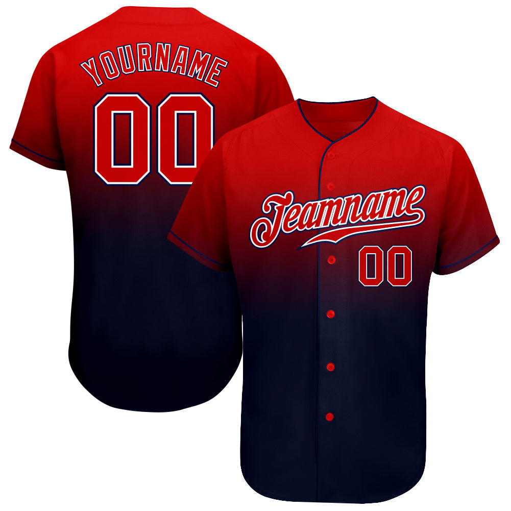 Custom Navy Red-White Authentic Fade Fashion Baseball Jersey - Main View