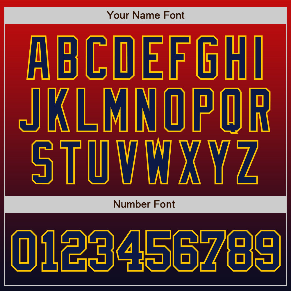 Custom Red Navy-Gold Authentic Fade Fashion Baseball Jersey view 4