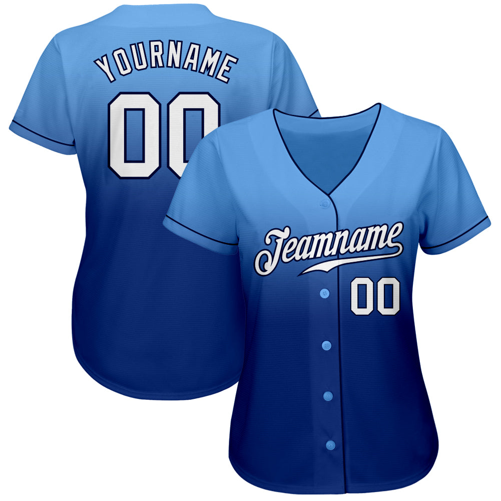 Custom Light Blue White-Royal Authentic Fade Fashion Baseball Jersey view 2