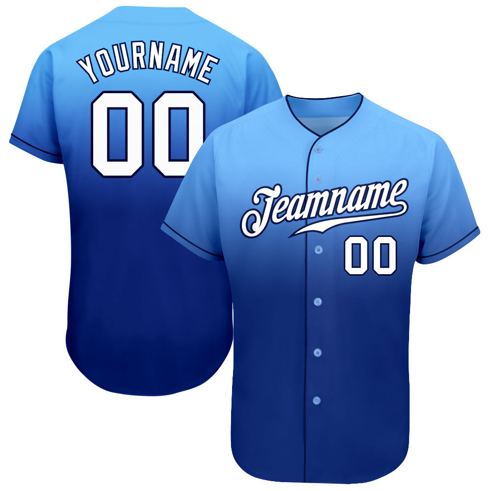 Custom Light Blue White-Royal Authentic Fade Fashion Baseball Jersey - Main View
