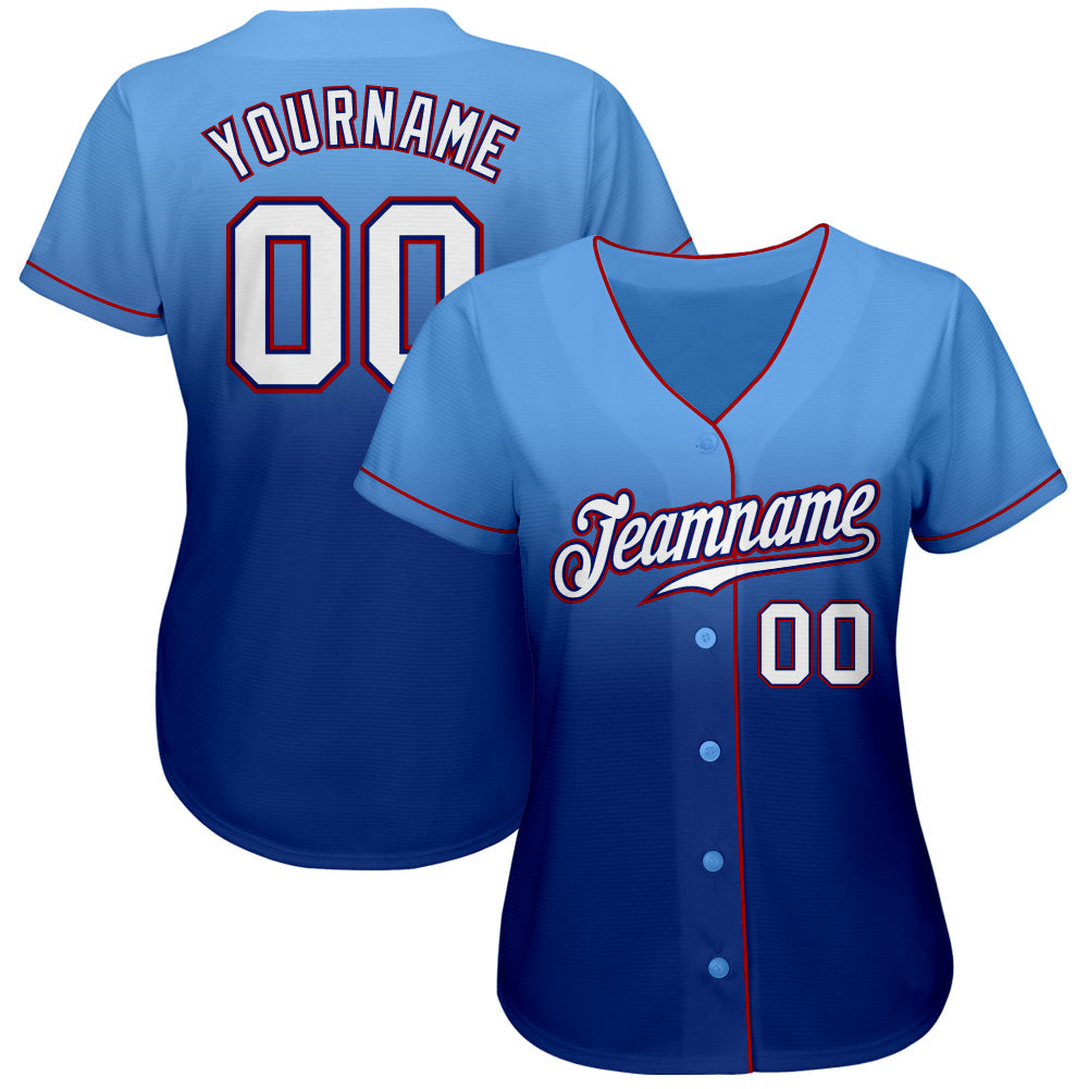 Custom Light Blue White-Royal Authentic Fade Fashion Baseball Jersey view 2