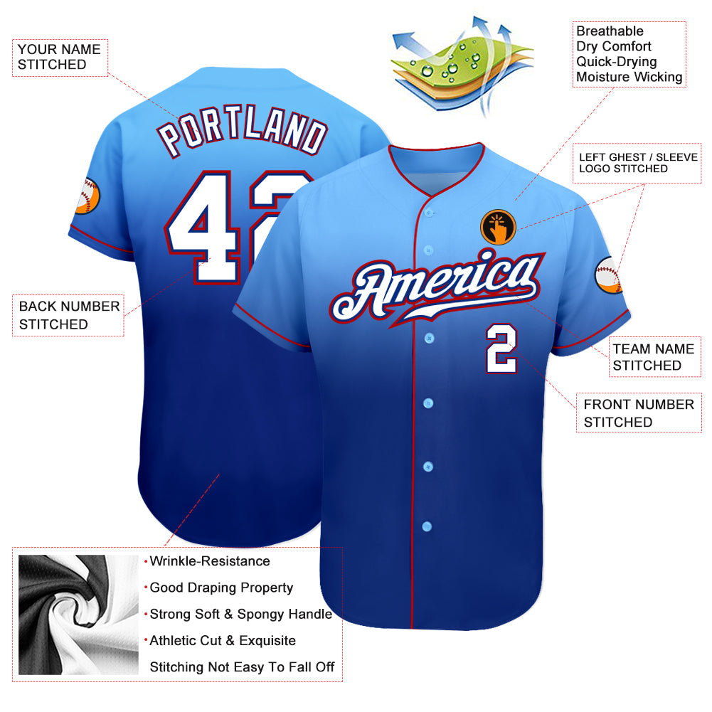 Custom Light Blue White-Royal Authentic Fade Fashion Baseball Jersey view 3