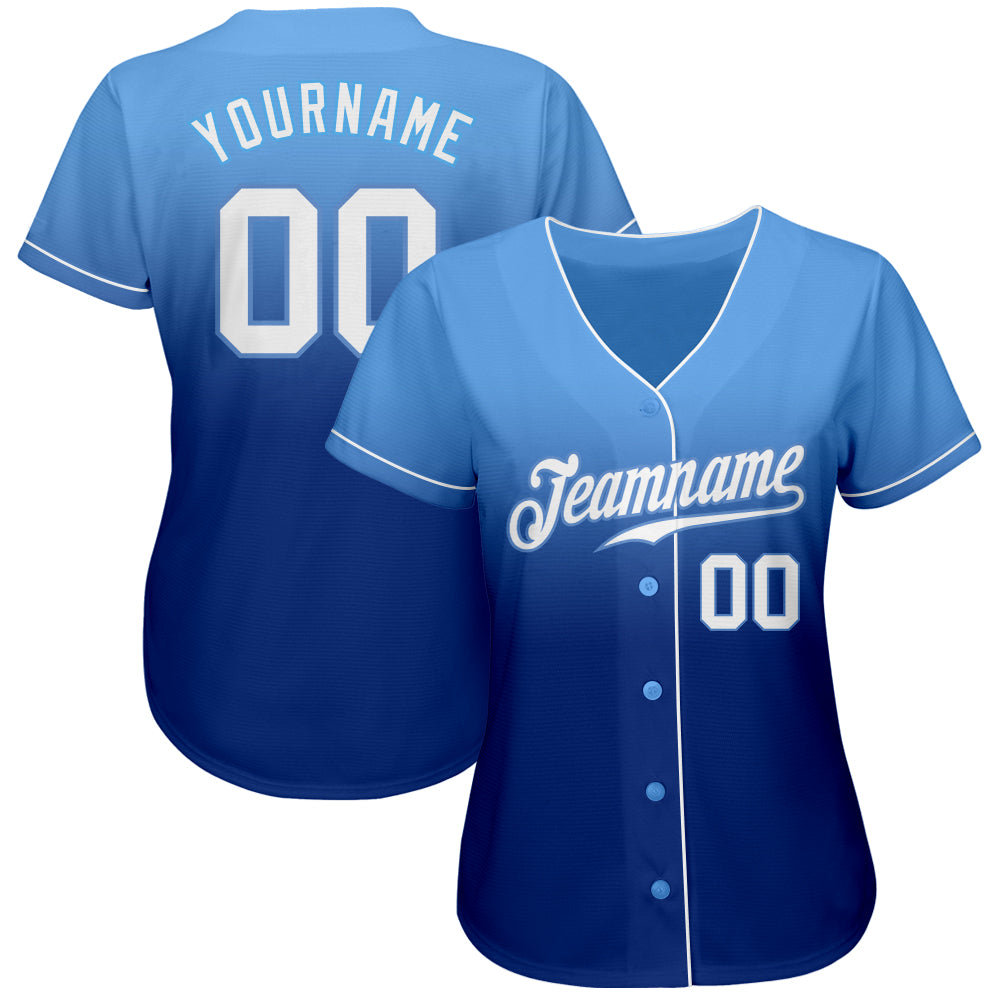 Custom Light Blue White-Royal Authentic Fade Fashion Baseball Jersey view 2