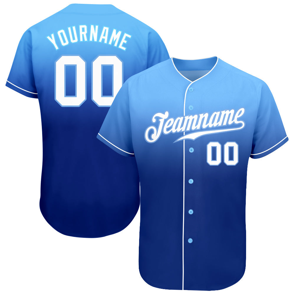 Custom Light Blue White-Royal Authentic Fade Fashion Baseball Jersey - Main View