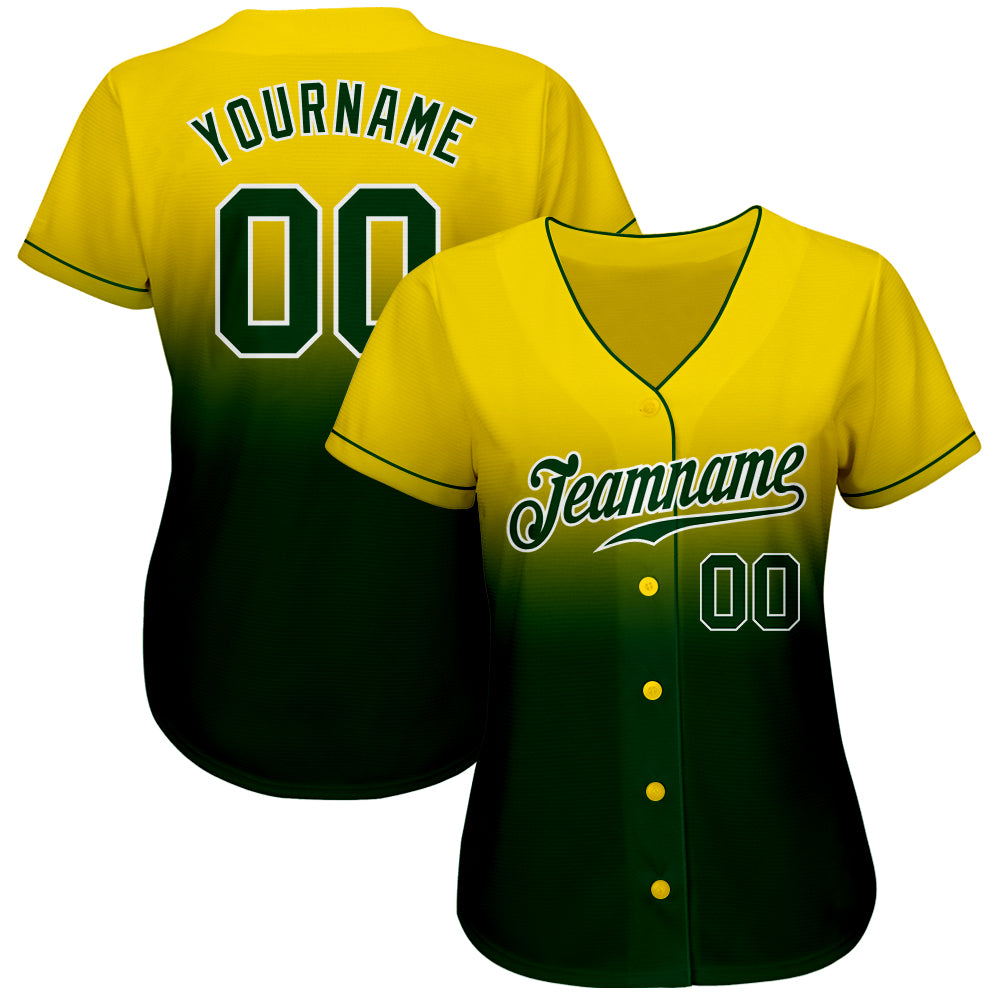 Custom Yellow Green-White Authentic Fade Fashion Baseball Jersey view 2