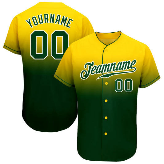 Custom Yellow Green-White Authentic Fade Fashion Baseball Jersey - Main View