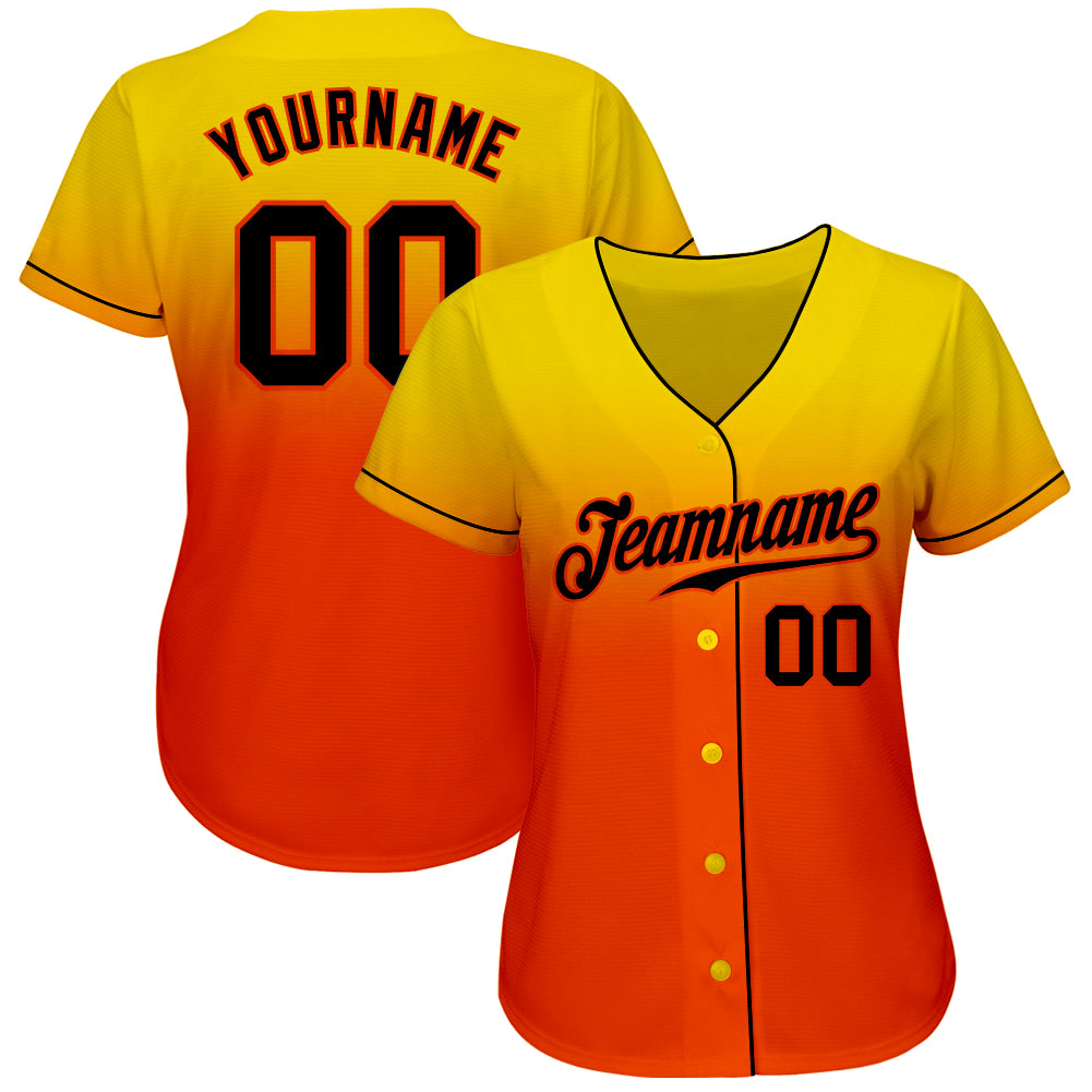 Custom Yellow Black-Orange Authentic Fade Fashion Baseball Jersey view 2