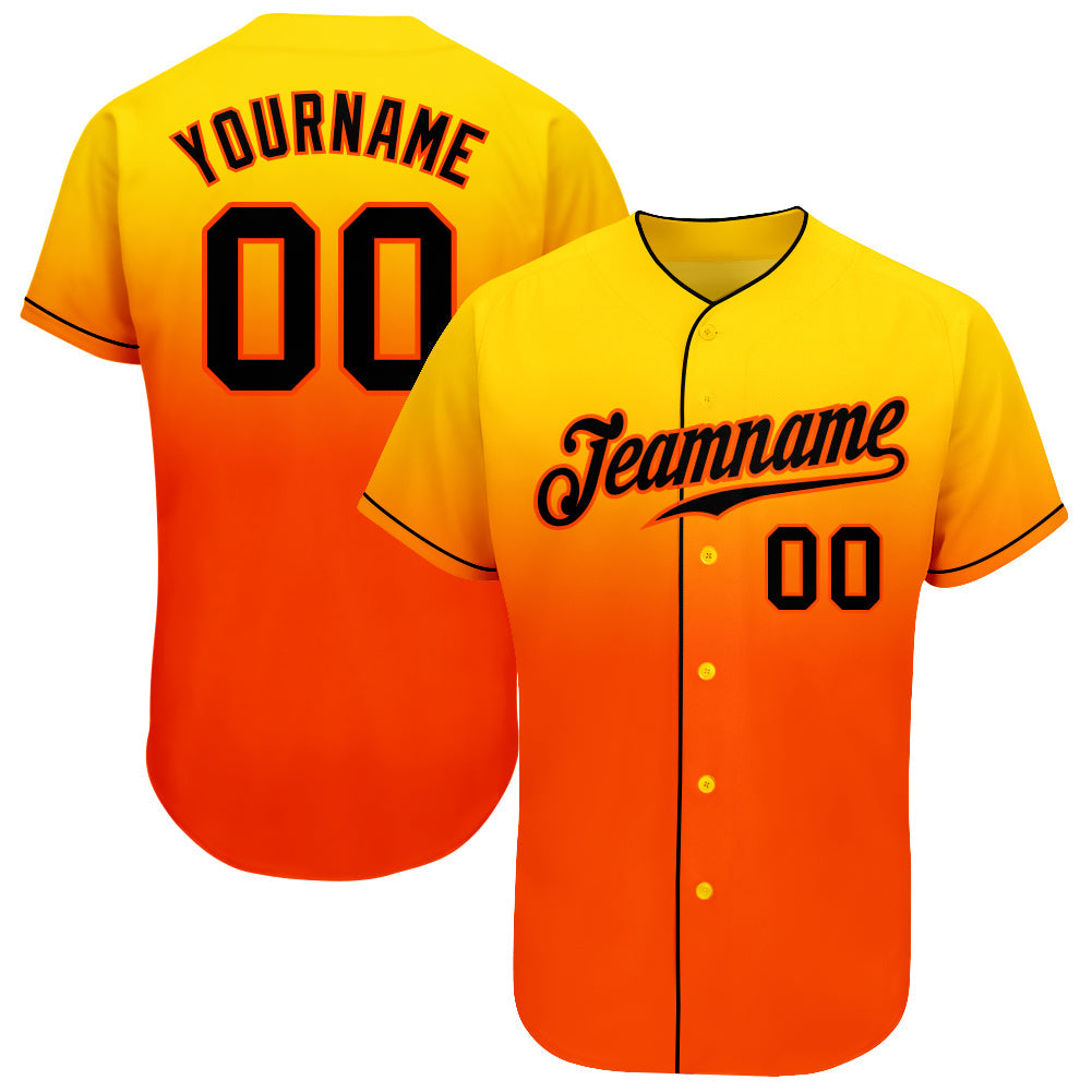 Custom Yellow Black-Orange Authentic Fade Fashion Baseball Jersey - Main View
