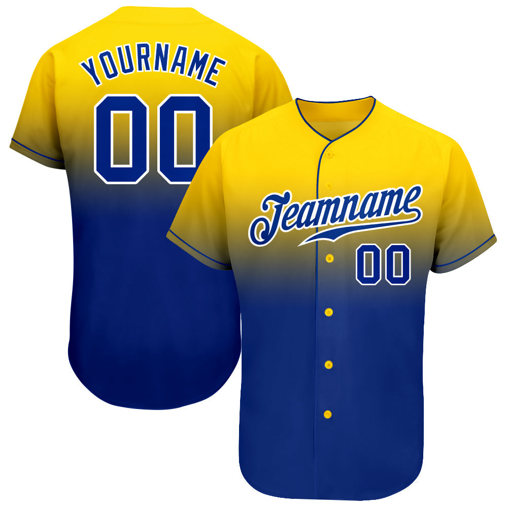 Custom Yellow Royal-White Authentic Fade Fashion Baseball Jersey - Main View