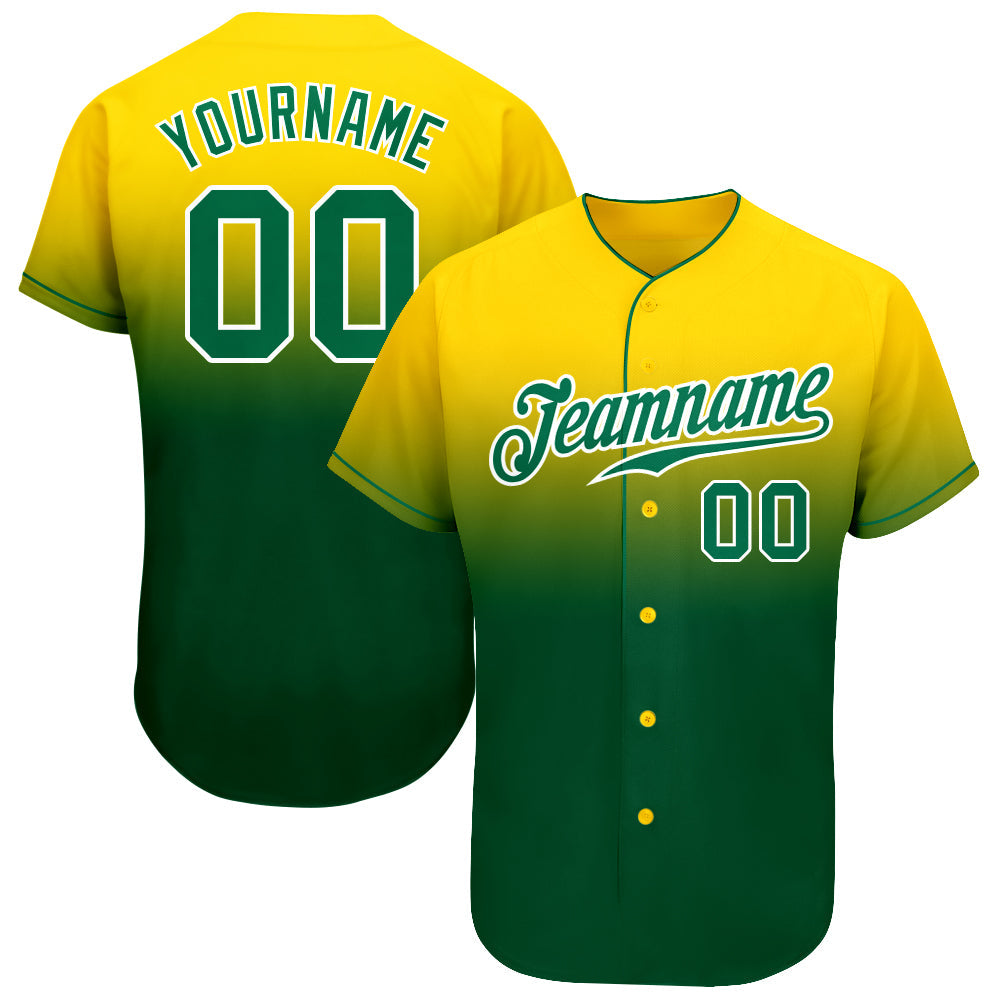 Custom Yellow Kelly Green-White Authentic Fade Fashion Baseball Jersey - Main View