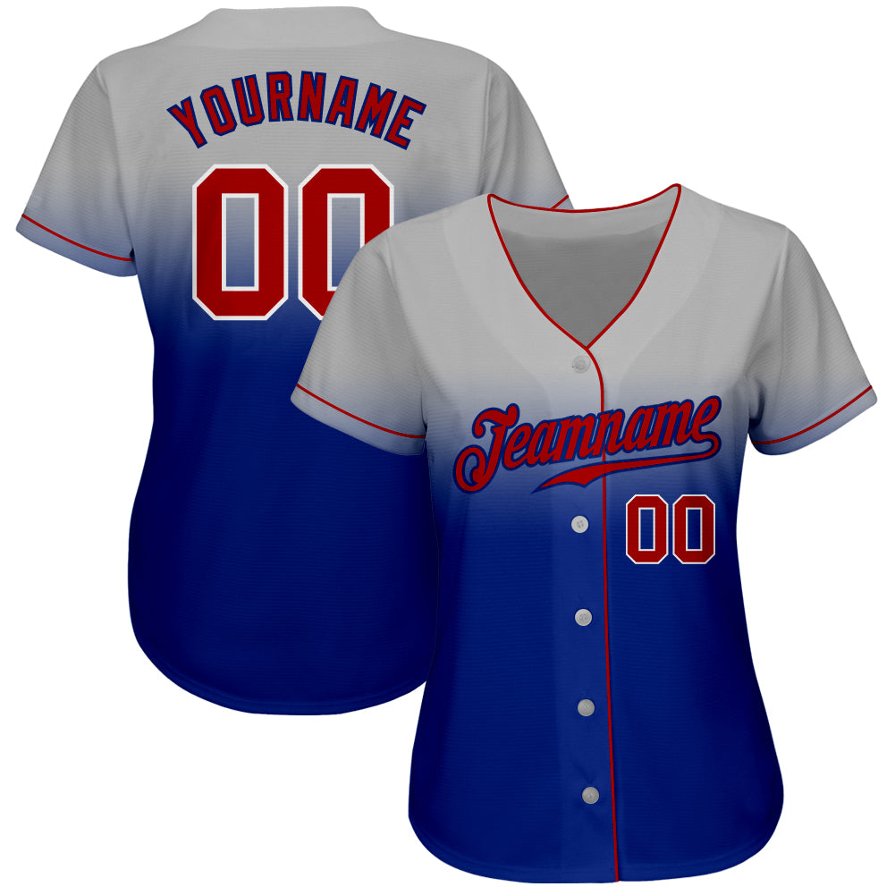 Custom Gray Red-Royal Authentic Fade Fashion Baseball Jersey view 2