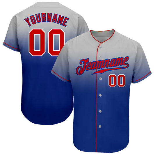 Custom Gray Red-Royal Authentic Fade Fashion Baseball Jersey - Main View