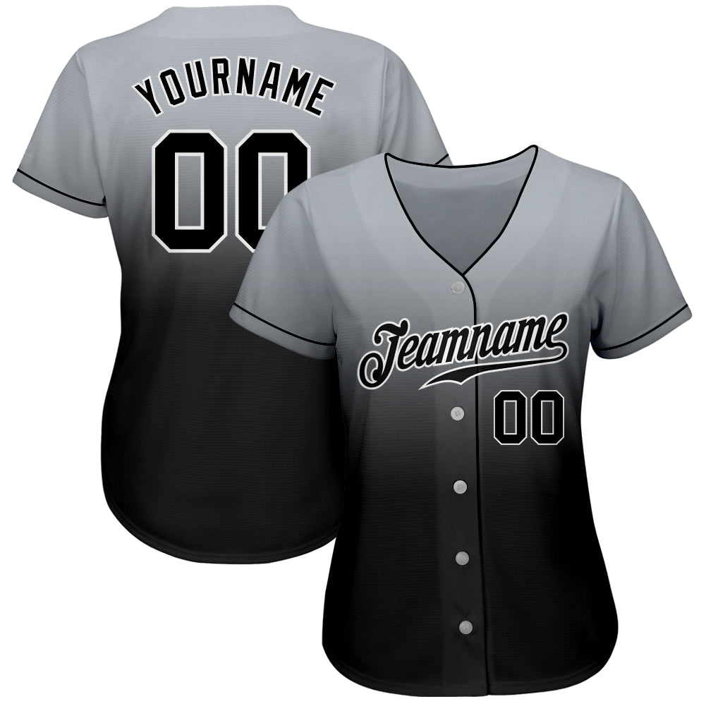 Custom Gray Black-White Authentic Fade Fashion Baseball Jersey view 2