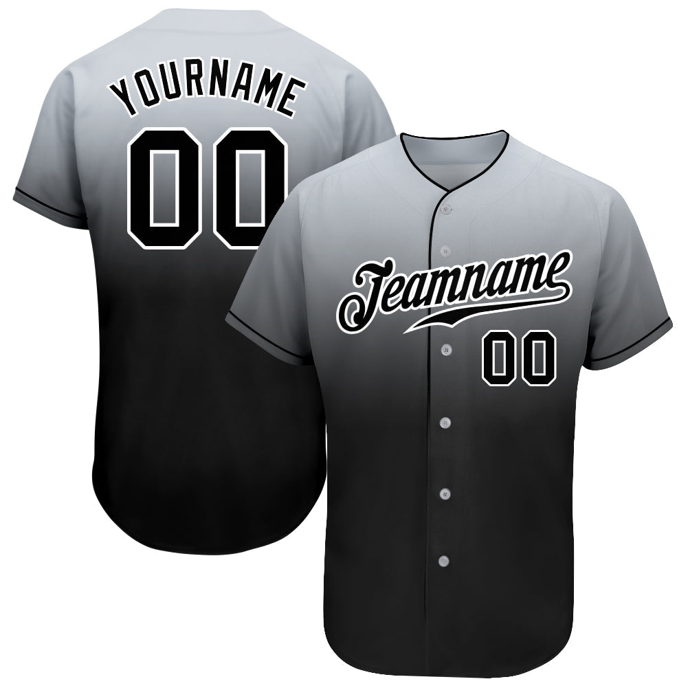 Custom Gray Black-White Authentic Fade Fashion Baseball Jersey - Main View