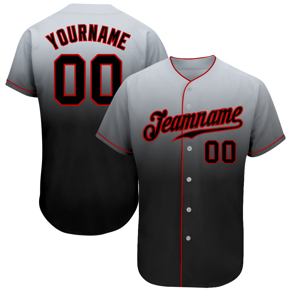 Custom Gray Black-Red Authentic Fade Fashion Baseball Jersey - Main View