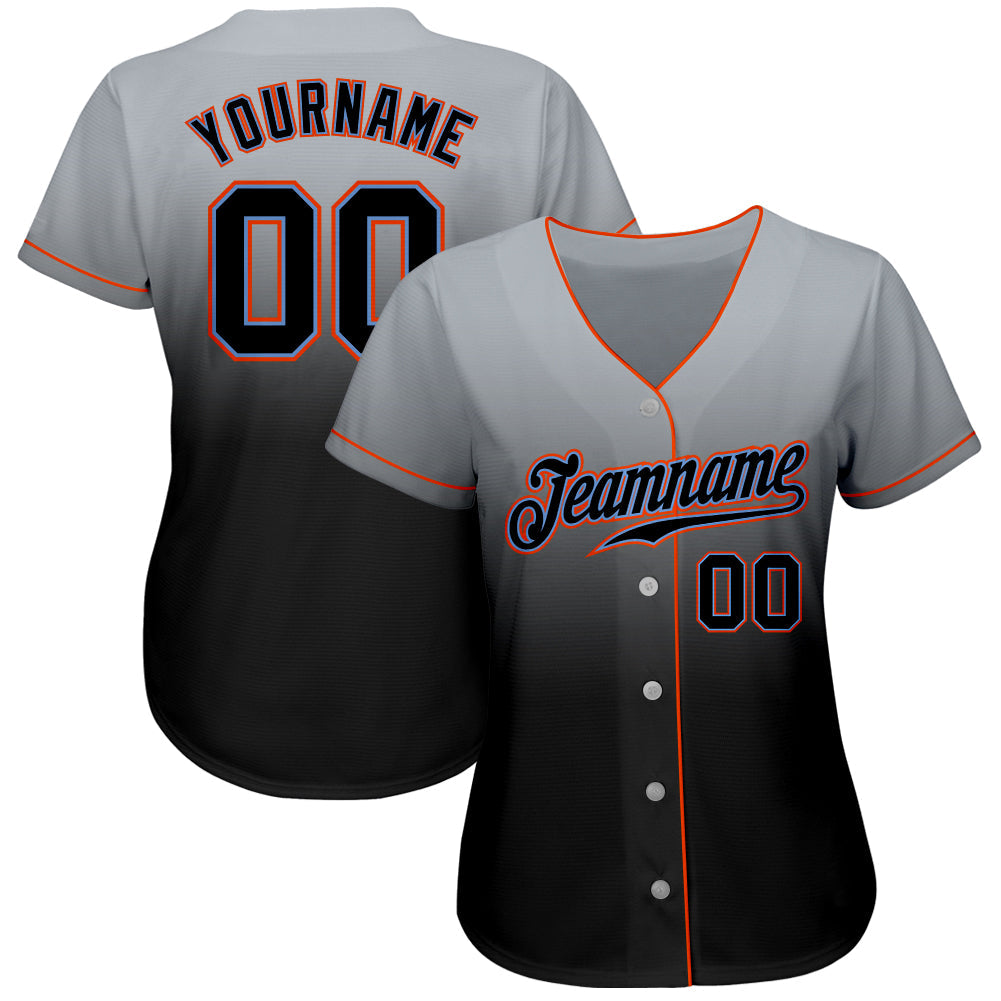 Custom Gray Black-Powder Blue Authentic Fade Fashion Baseball Jersey view 2