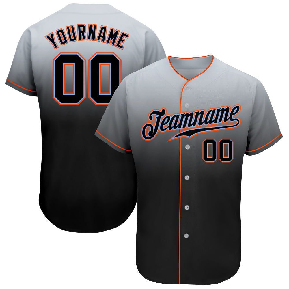 Custom Gray Black-Powder Blue Authentic Fade Fashion Baseball Jersey - Main View